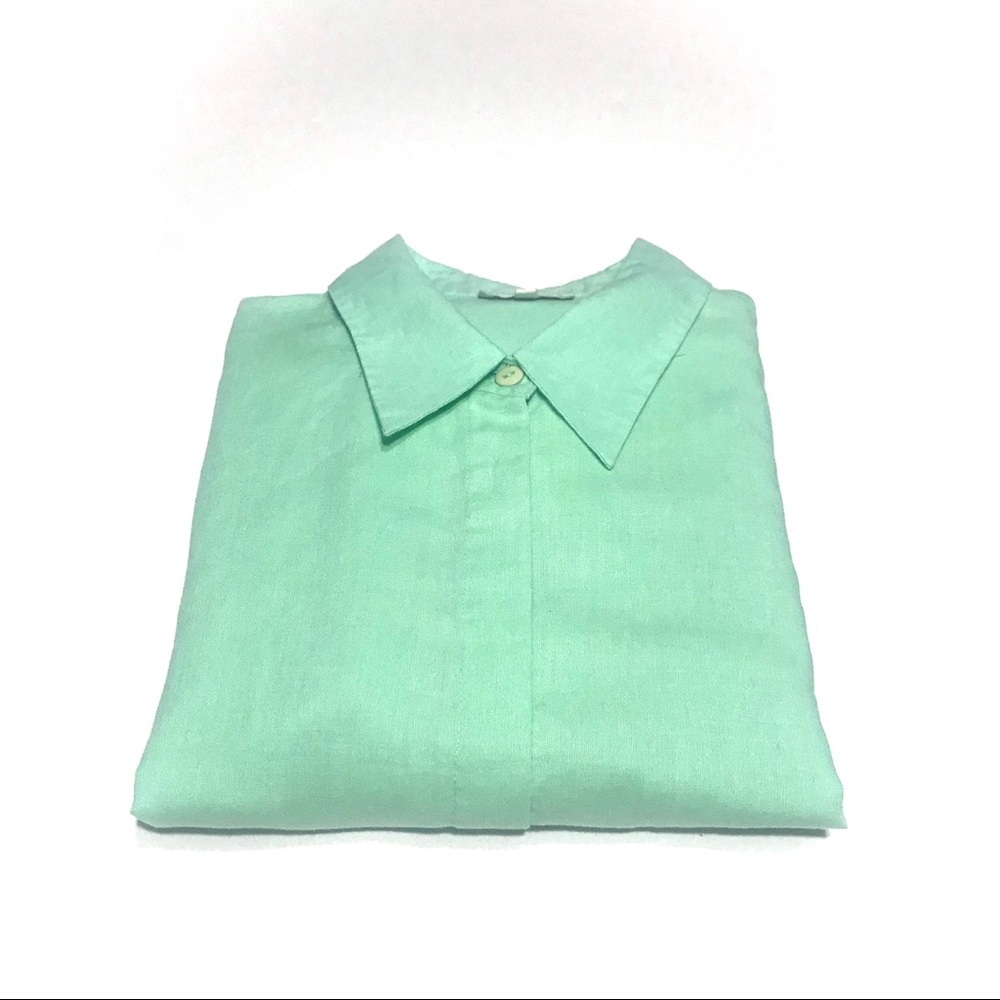 Mint Green Linen Blend Button Down Large - Picture 3 of 9